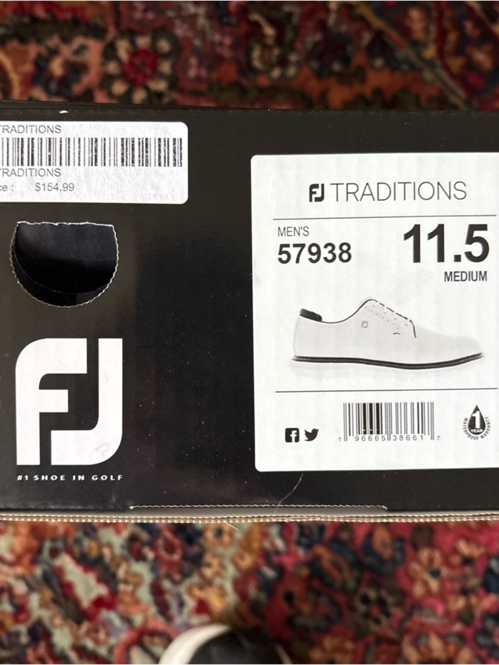 FootJoy Traditions White Leather Golf shoe.  Brand new in box 11.5 - Picture 7 of 8